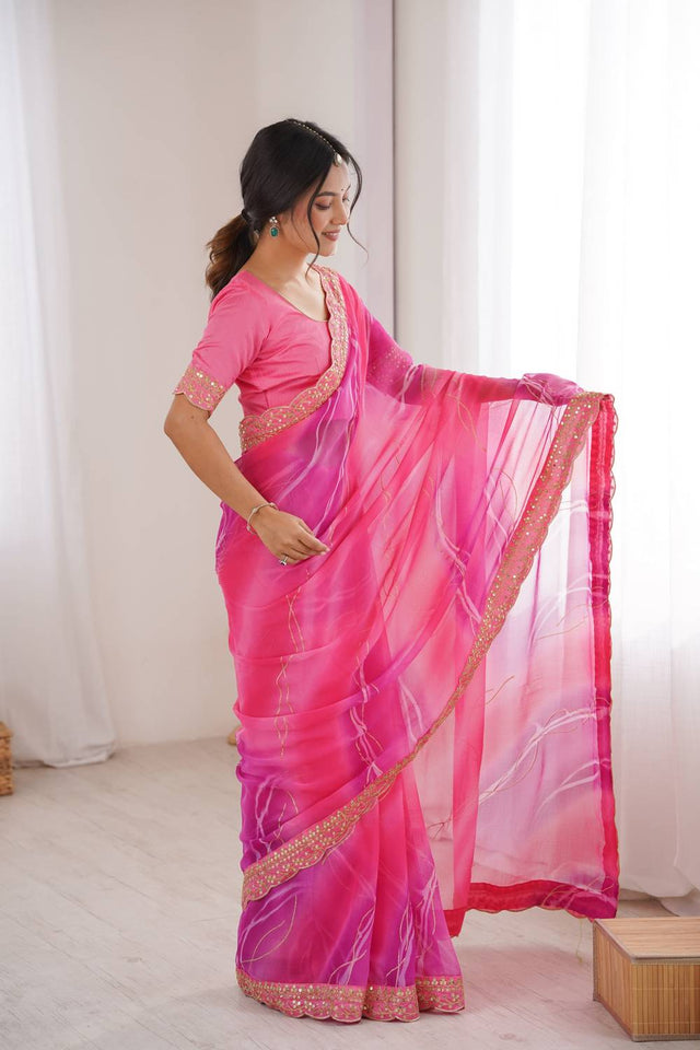 Pink Sequin with Embroidered Chiffon Saree