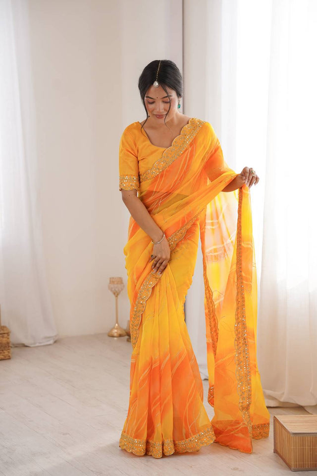 Yellow Sequin with Embroidered Chiffon Saree