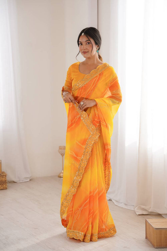 Yellow Sequin with Embroidered Chiffon Saree