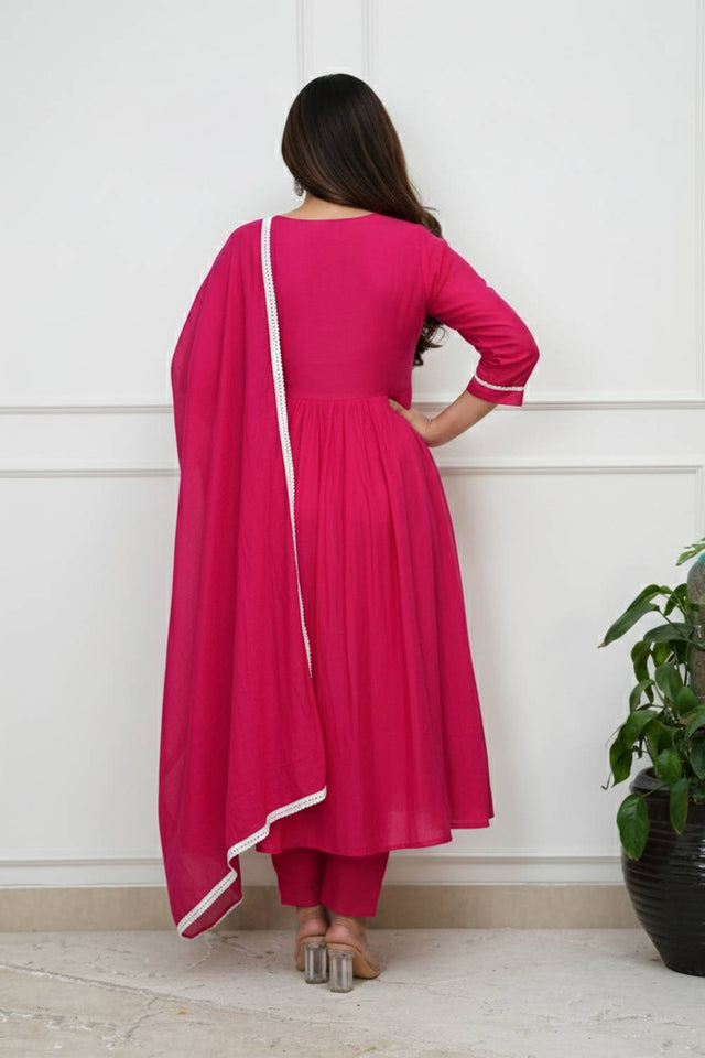 Pink Floral Embroidered Silk Anarkali Suits