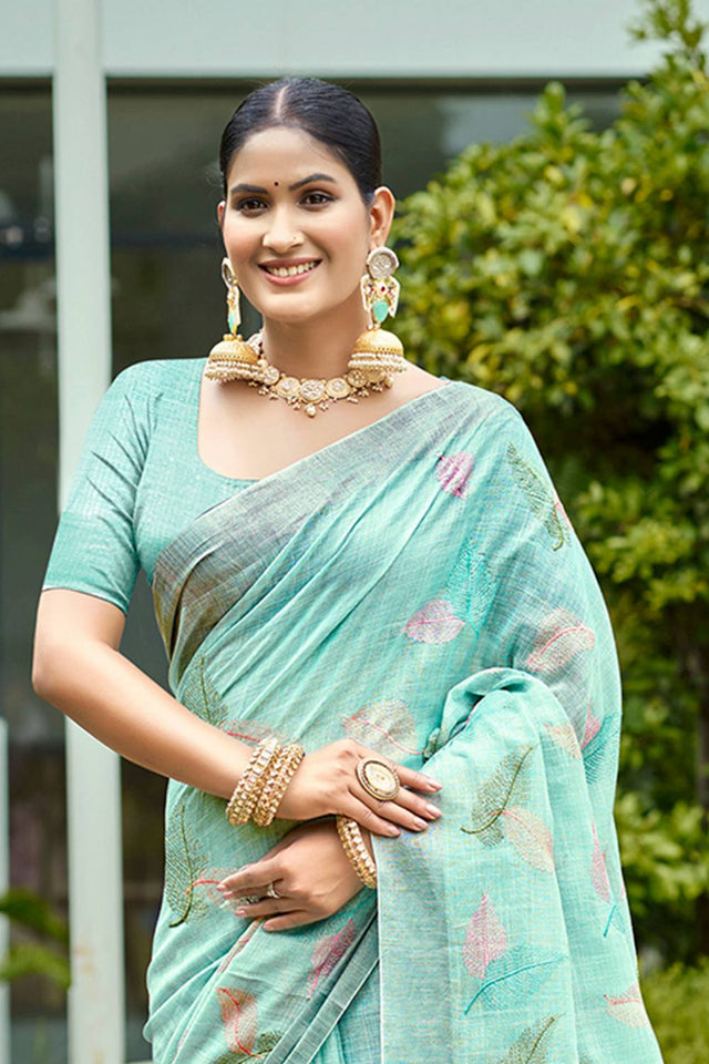 Light Blue Woven Linen Saree