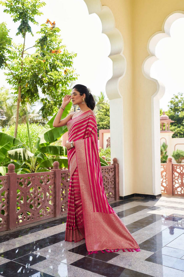 Pink Woven Georgette Saree