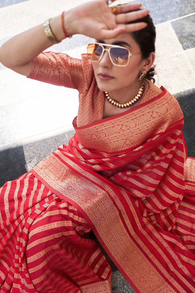 Red Woven Georgette Saree