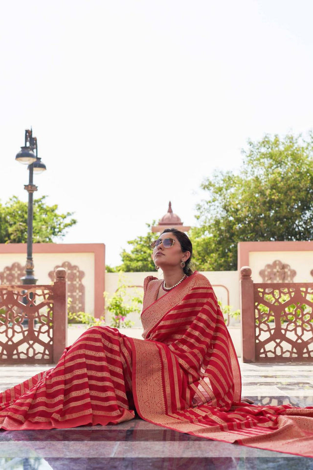 Red Woven Georgette Saree