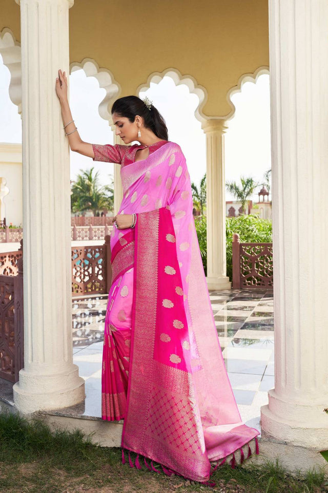 Pink Woven Georgette Saree