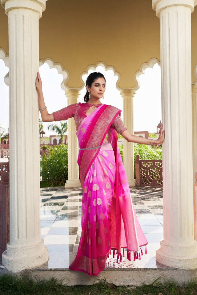 Pink Woven Georgette Saree