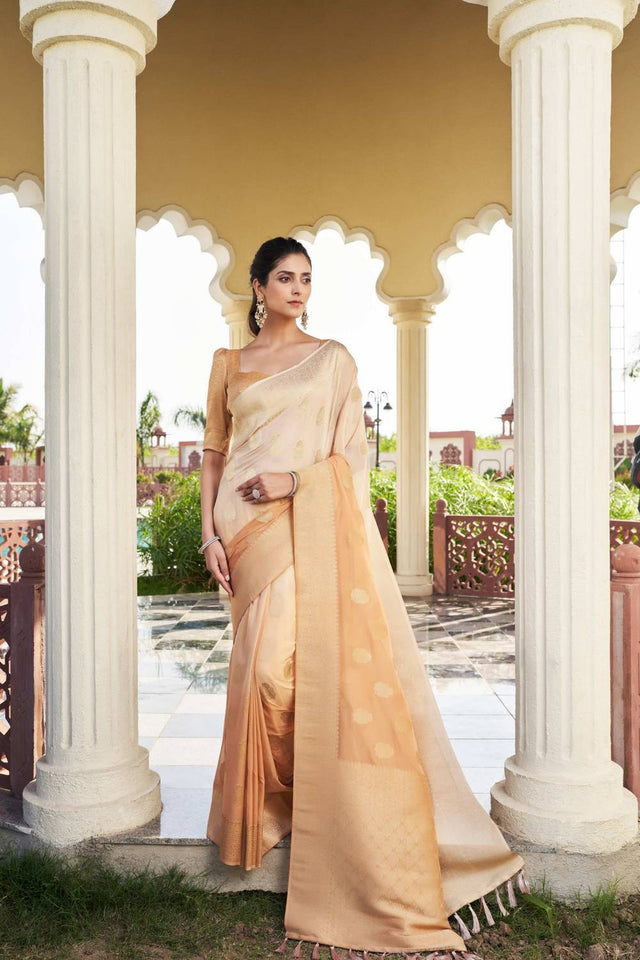 Peach Woven Georgette Saree