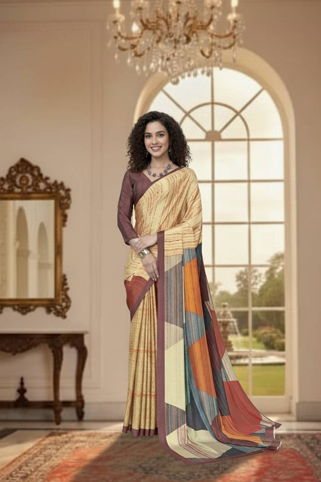 Yellow Digital Printed Silk Saree