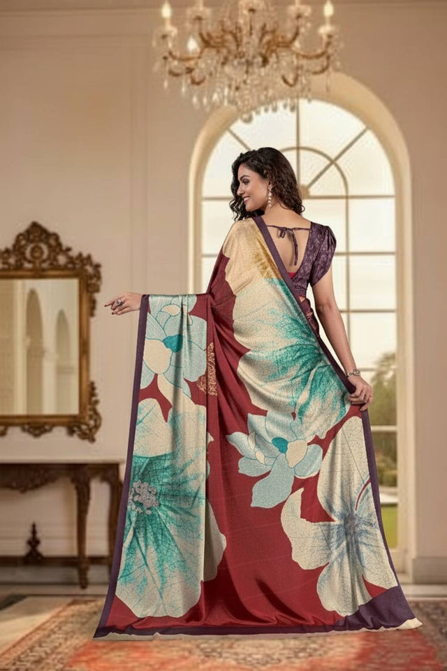Multi Color Floral Printed Silk Saree