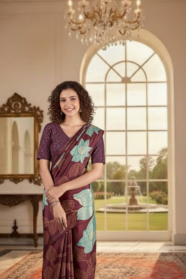 Multi Color Floral Printed Silk Saree