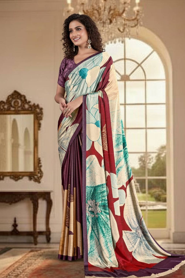Multi Color Floral Printed Silk Saree