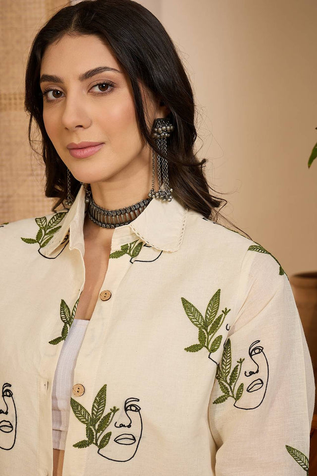 Beige Embroidered Silk Co-Ord Set