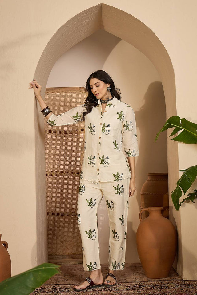 Beige Embroidered Silk Co-Ord Set