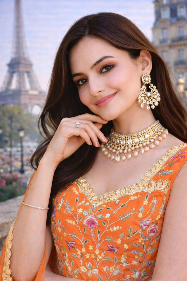 Mustard Floral Embroidered Georgette Palazzo Suits