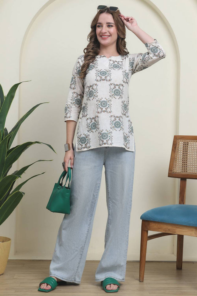 Green Printed Cotton Top