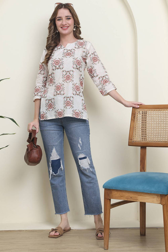 Red Printed Cotton Top