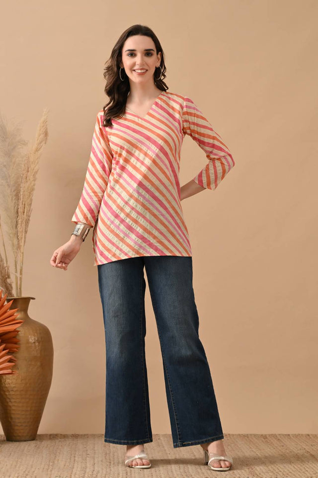 Orange Printed Cotton Top