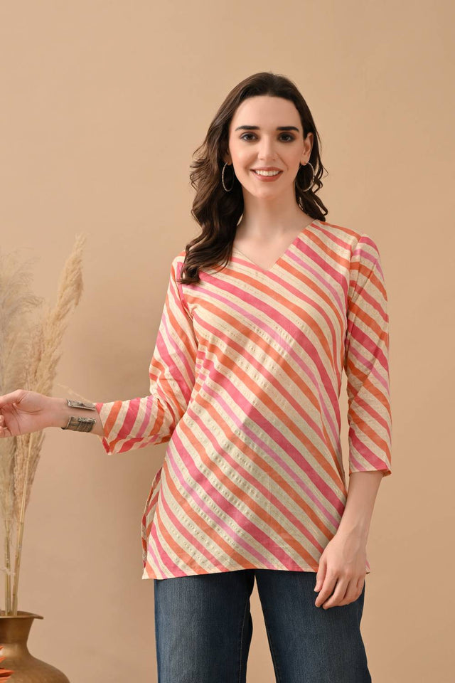 Orange Printed Cotton Top