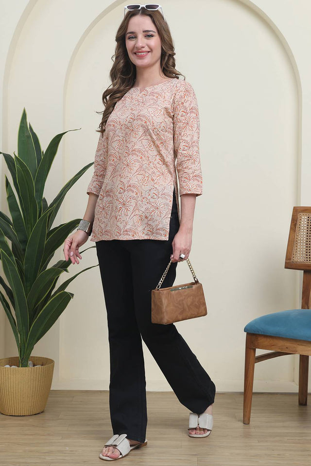Peach Printed Cotton Top
