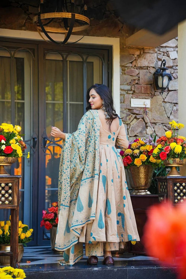 Off White Printed Muslin Palazzo Suits