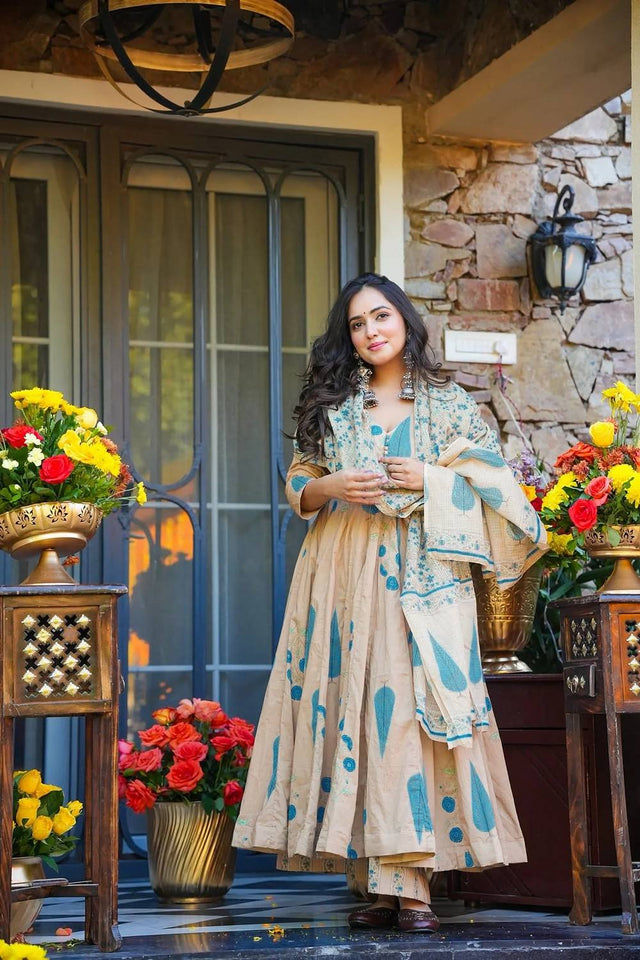 Off White Printed Muslin Palazzo Suits