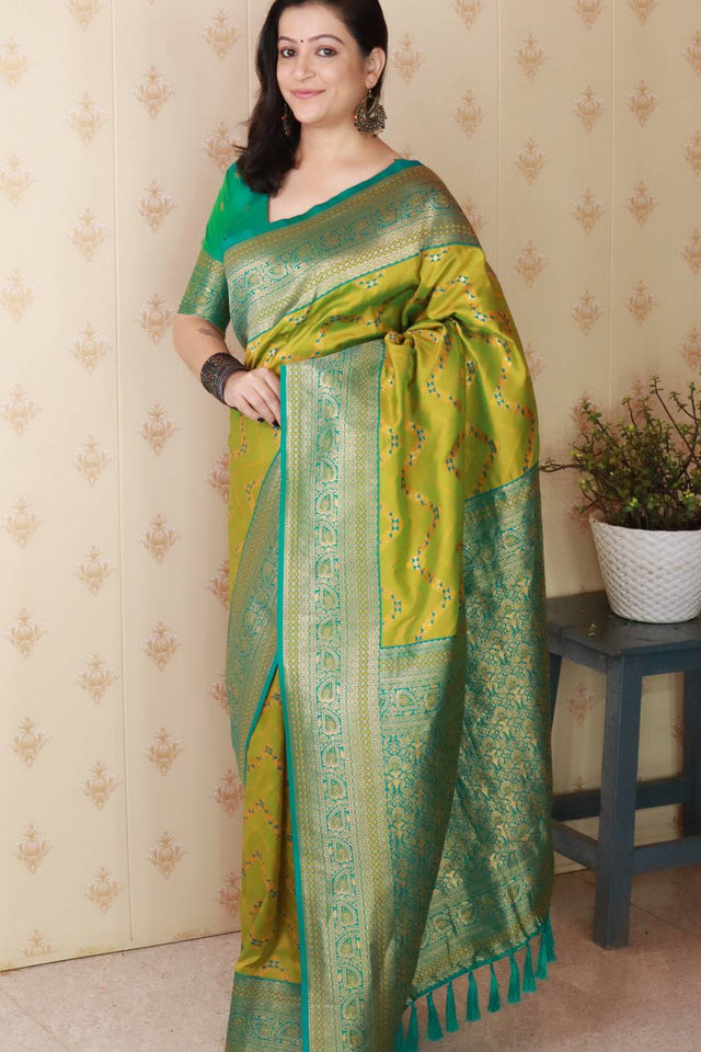 Mehendi Woven Banarasi Saree