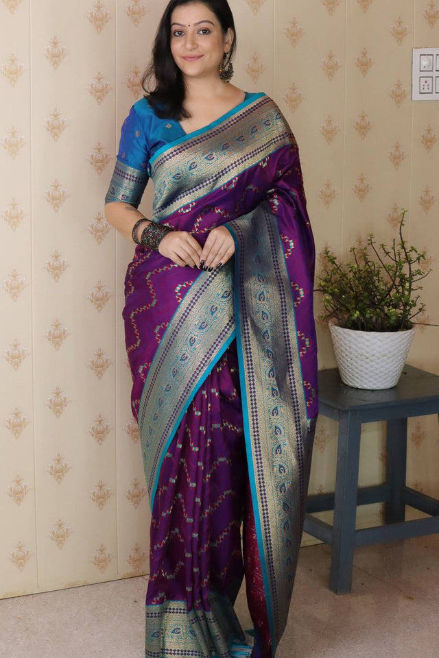 Violet Woven Banarasi Saree