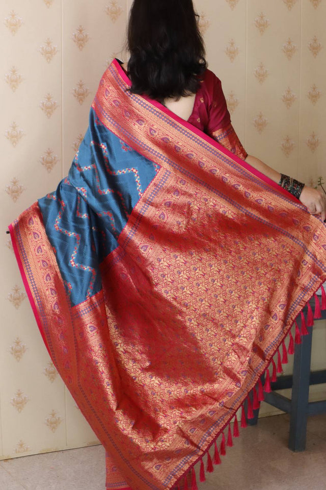 Blue Woven Banarasi Saree