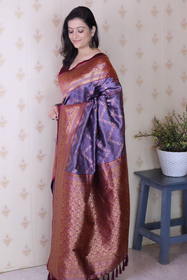 Lavender Woven Banarasi Saree