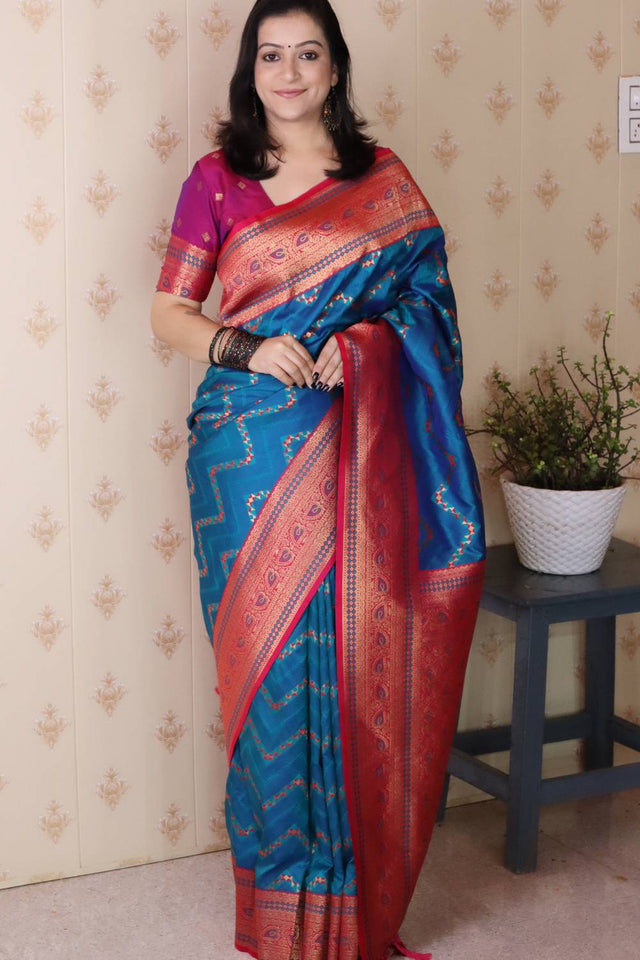 Turquoise Woven Banarasi Saree