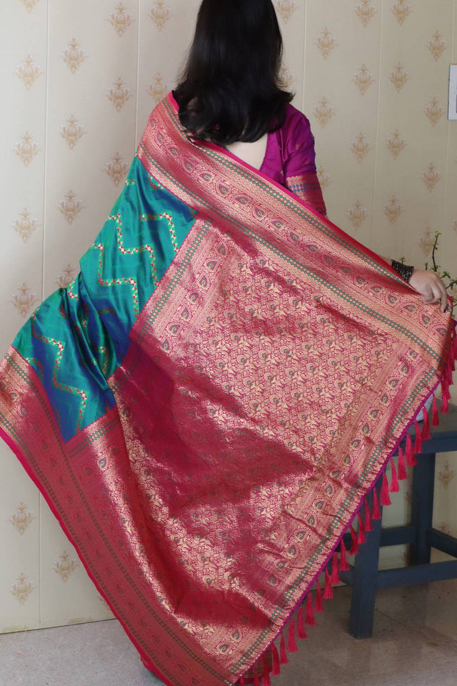 Turquoise Woven Banarasi Saree