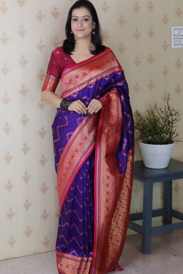 Violet Woven Banarasi Saree