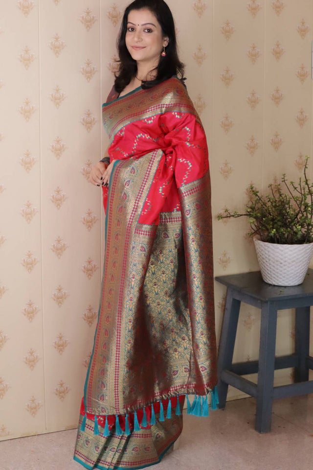 Pink Woven Banarasi Saree