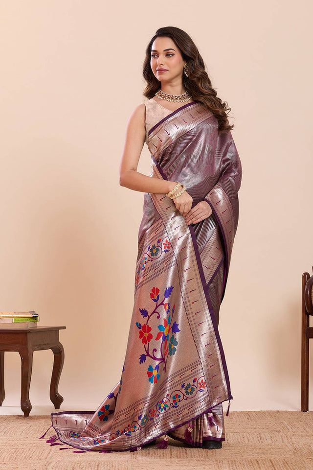 Violet Woven Silk Saree