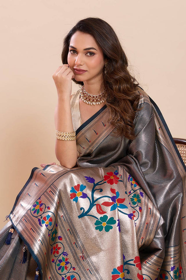 Blue Woven Silk Saree