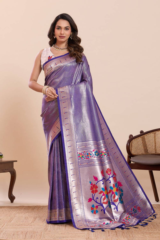 Violet Woven Silk Saree