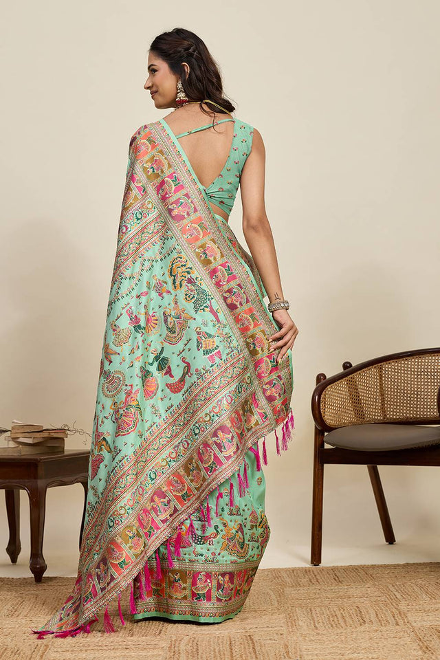 Sea Green Woven Silk Saree
