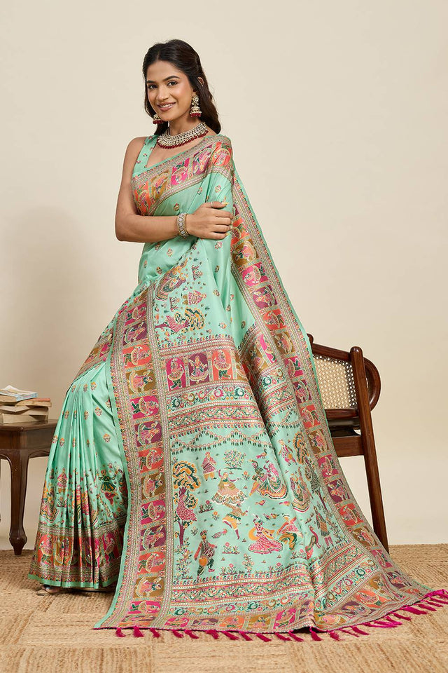 Sea Green Woven Silk Saree