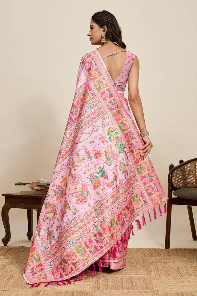Pink Woven Silk Saree