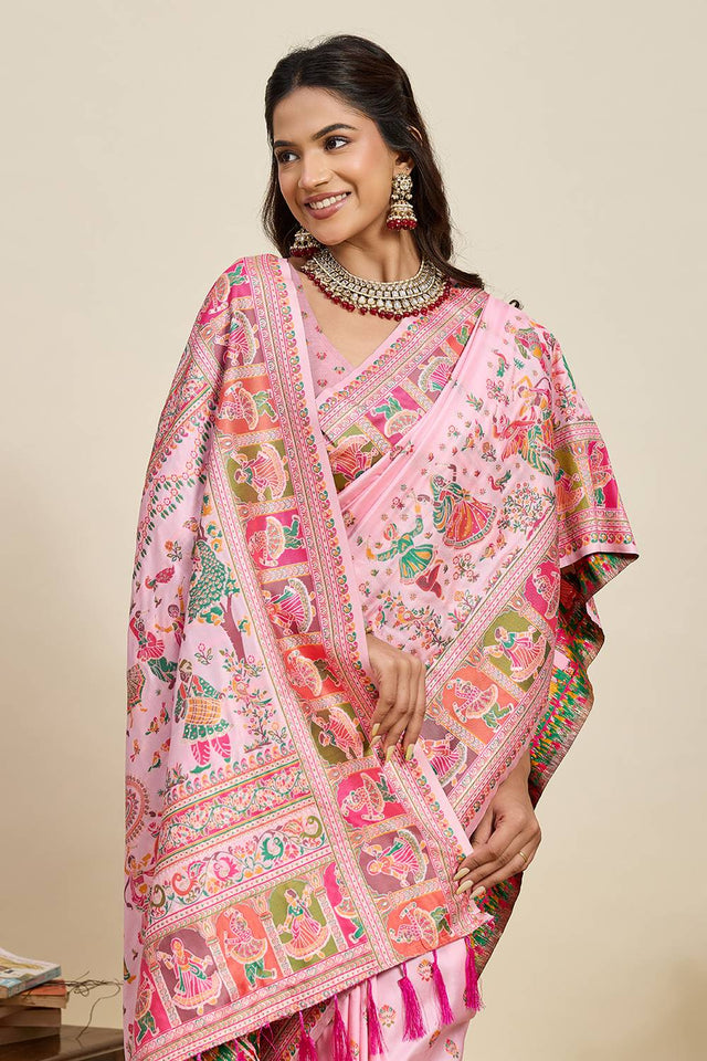Pink Woven Silk Saree