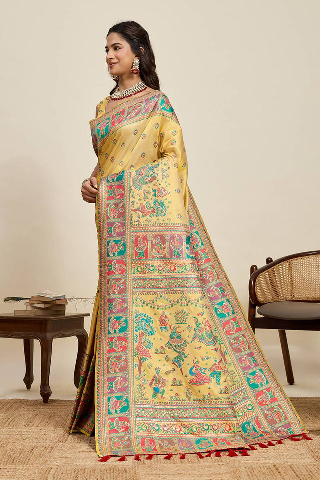 Yellow Woven Silk Saree