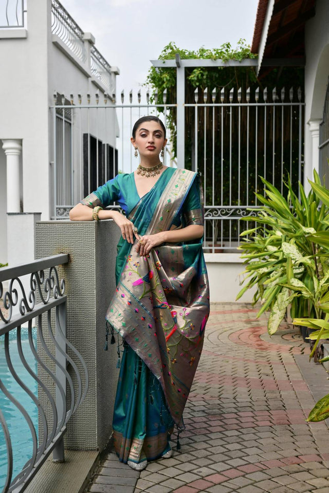 Turquoise Woven Banarasi Saree