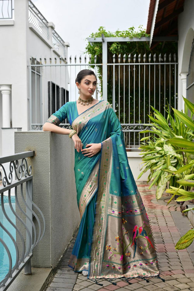 Turquoise Woven Banarasi Saree