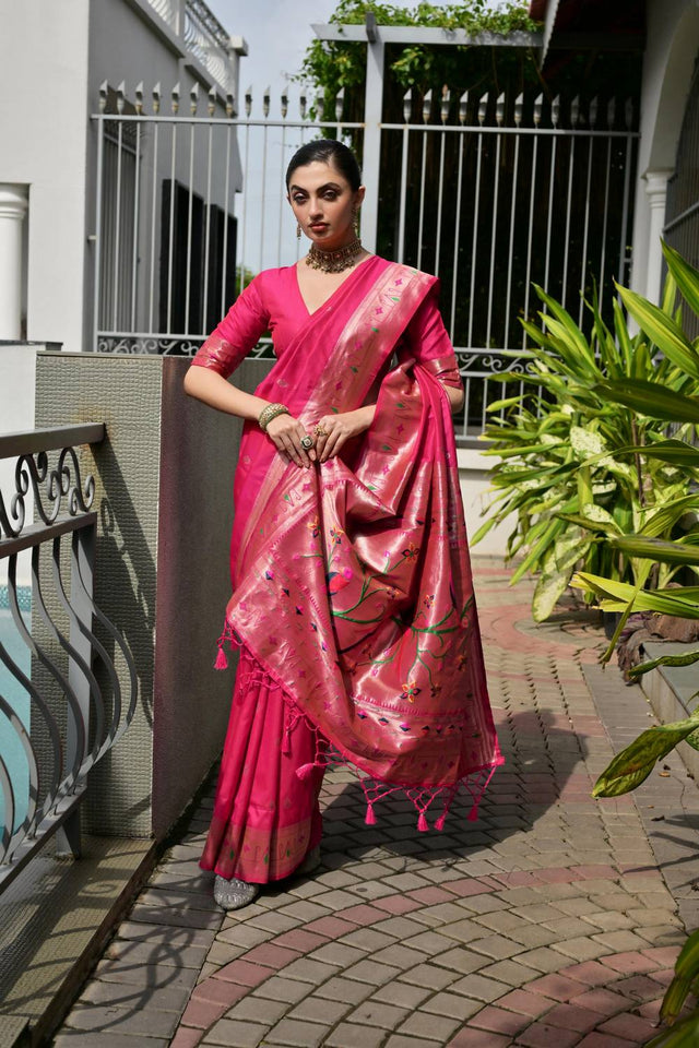 Pink Woven Banarasi Saree