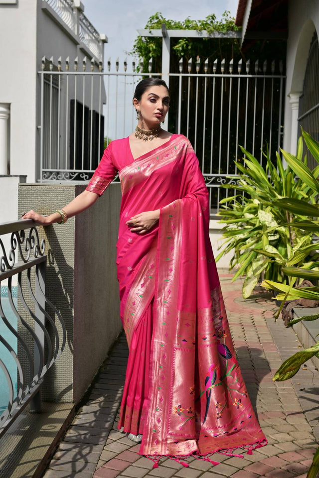 Pink Woven Banarasi Saree