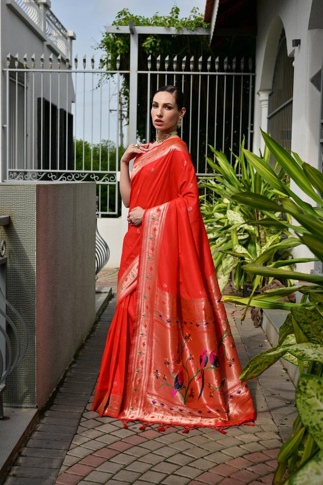 Orange Woven Banarasi Saree