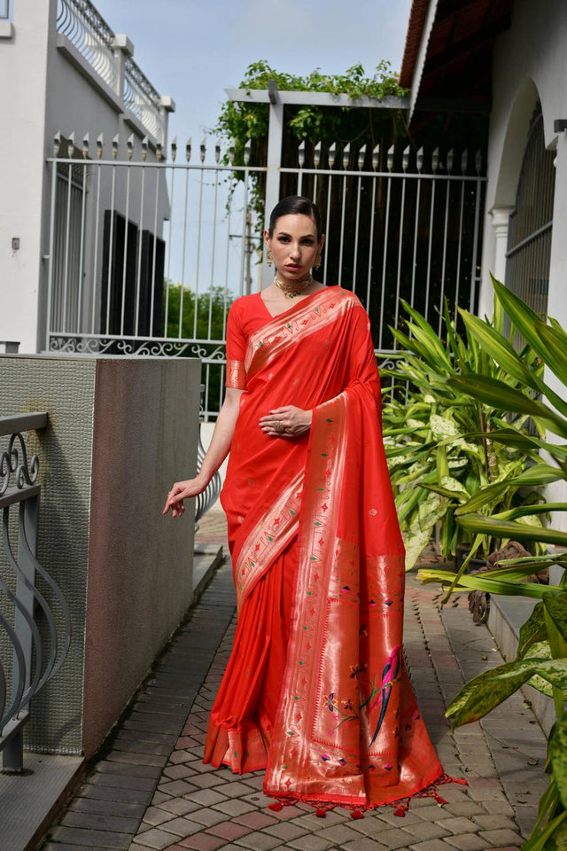 Orange Woven Banarasi Saree