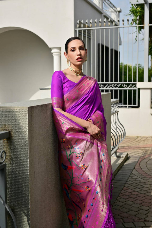 Violet Woven Banarasi Saree