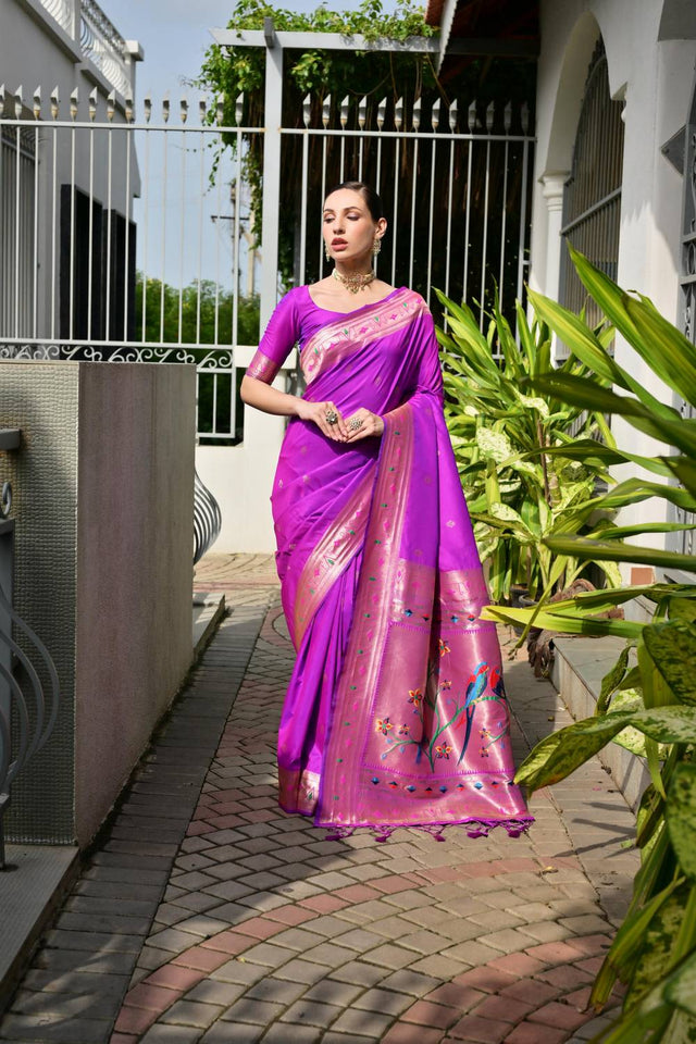 Violet Woven Banarasi Saree