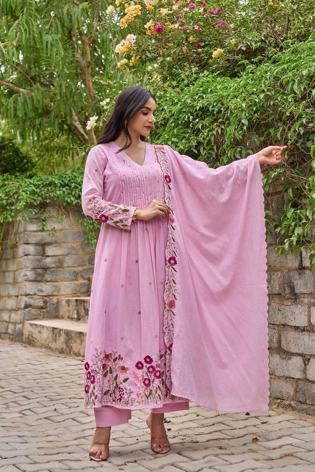 Pink Sequin with Embroidered Chanderi Anarkali Suits